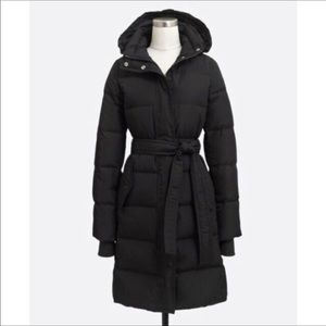 J. Crew down black long down puffer coat